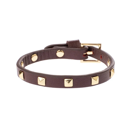 DARK Leather Stud Bracelet Mini, Maroon/gold
