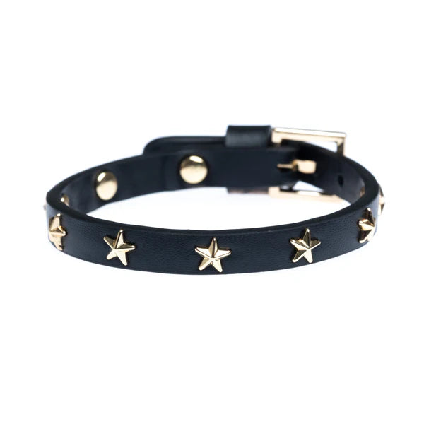 DARK Leather Star Stud Bracelet Mini, Black/gold