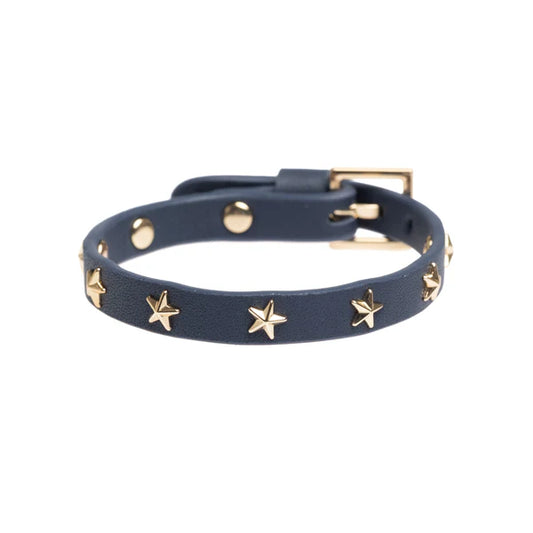 DARK Leather Star Stud Bracelet Mini, Navy blue/gold