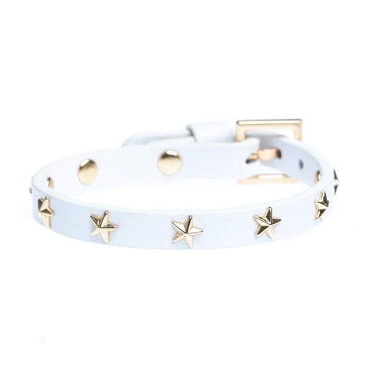 DARK Leather Star Stud Bracelet Mini, White/gold