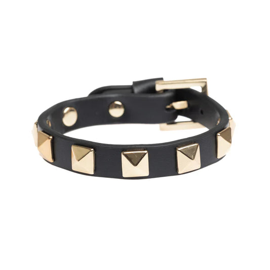 DARK Leather Stud Bracelet, Black/gold