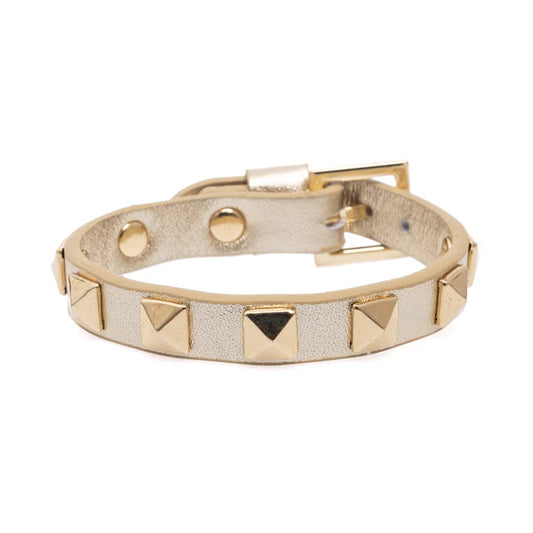 DARK Leather Stud Bracelet, Gold metallic/gold
