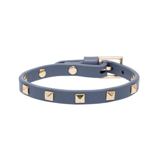 DARK Leather Stud Bracelet Mini, Steel blue