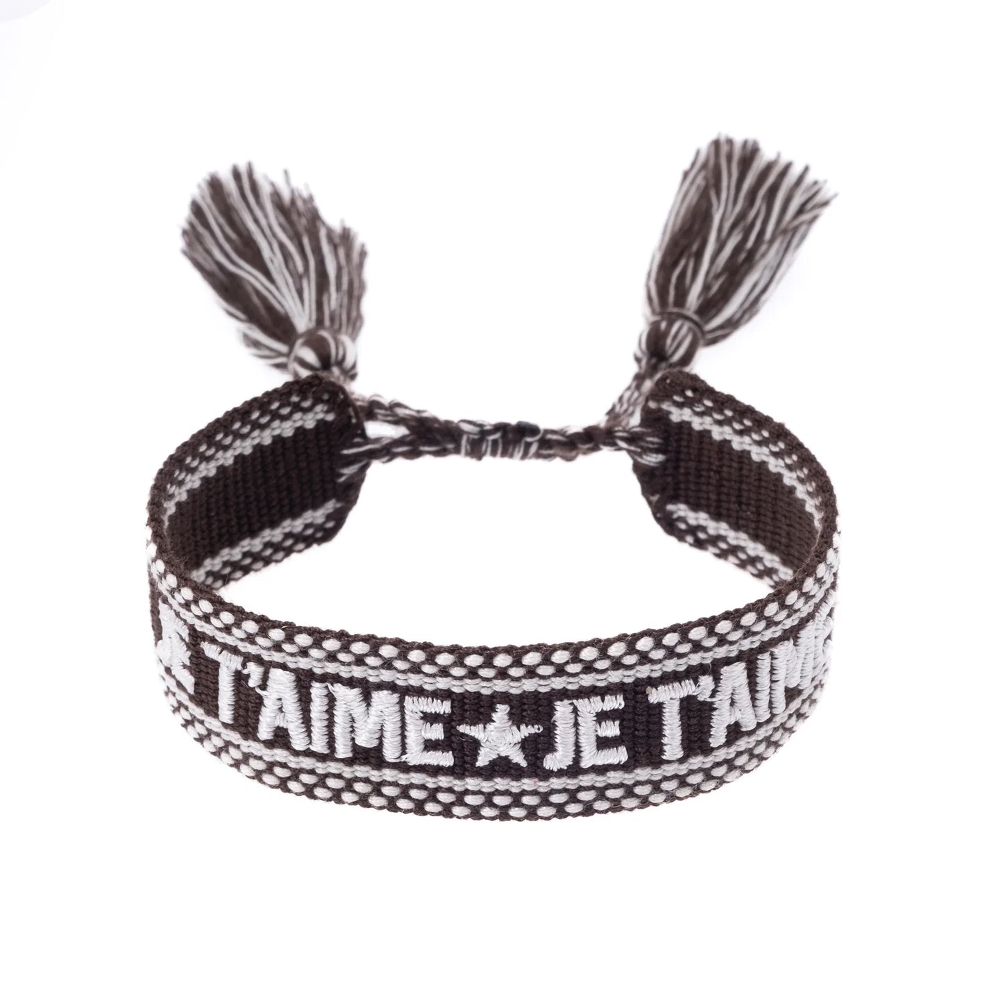 DARK Woven Friendship Bracelet "Je T'aime", Chocolate brown