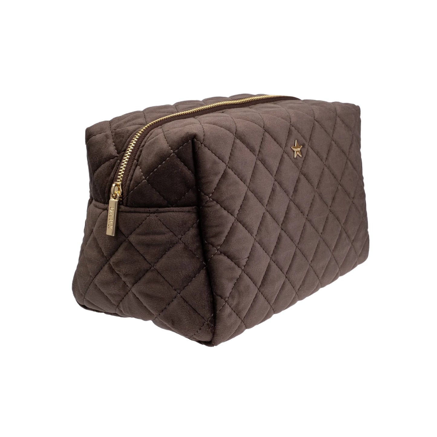 DARK Velvet Square Quilted Make-up Pouch Large, Chocolate brown