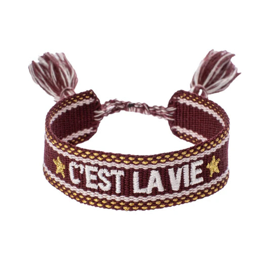 DARK Woven Friendship Bracelet "C`est La Vie", Maroon/gold