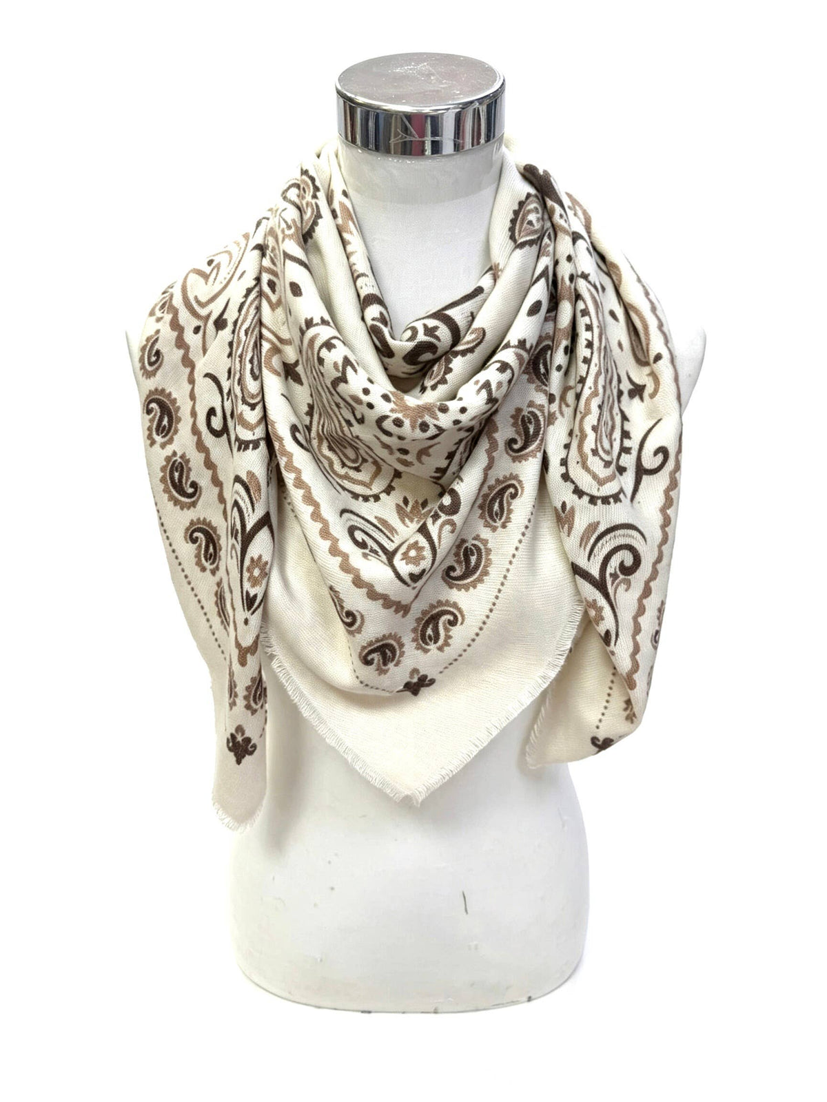 Stort bandanaskjerf i ullblanding – beige