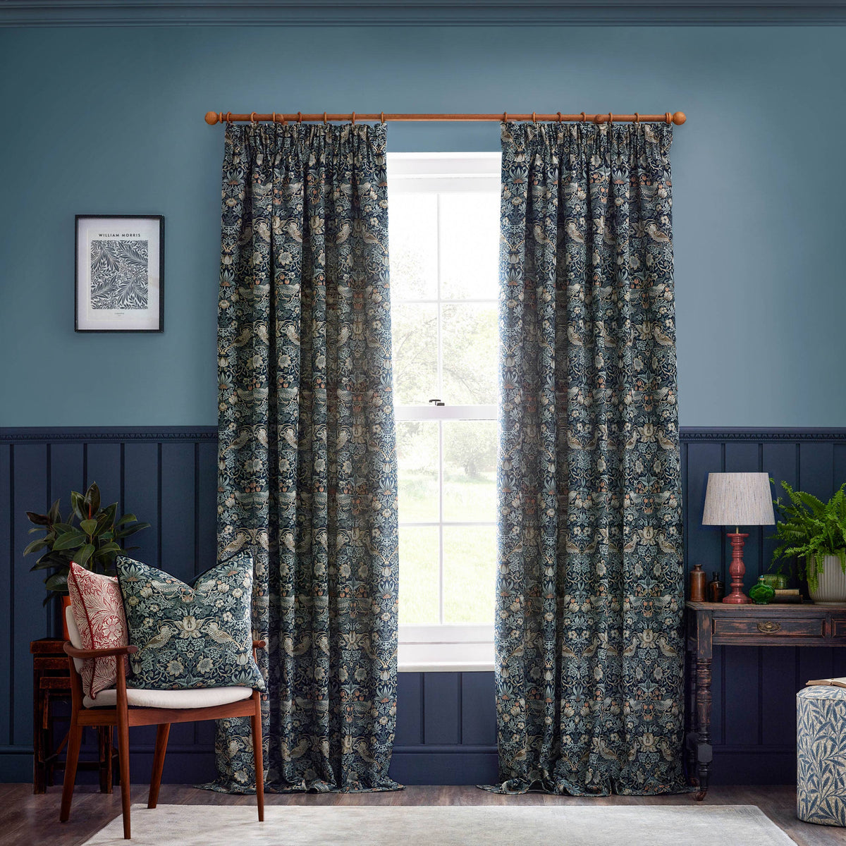 Strawberry Thief Piped Jacquard Cushion Indigo: Indigo / Cover Only / 55 x 55