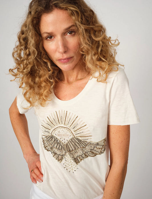 MOS MOSH Nadine O-SS Deco Tee, Celadon tint