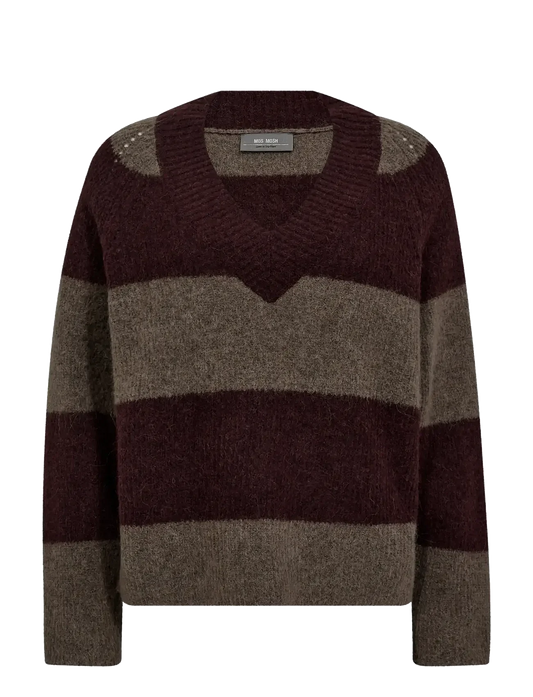 MOS MOSH Taci Stripe LS V-neck Knit