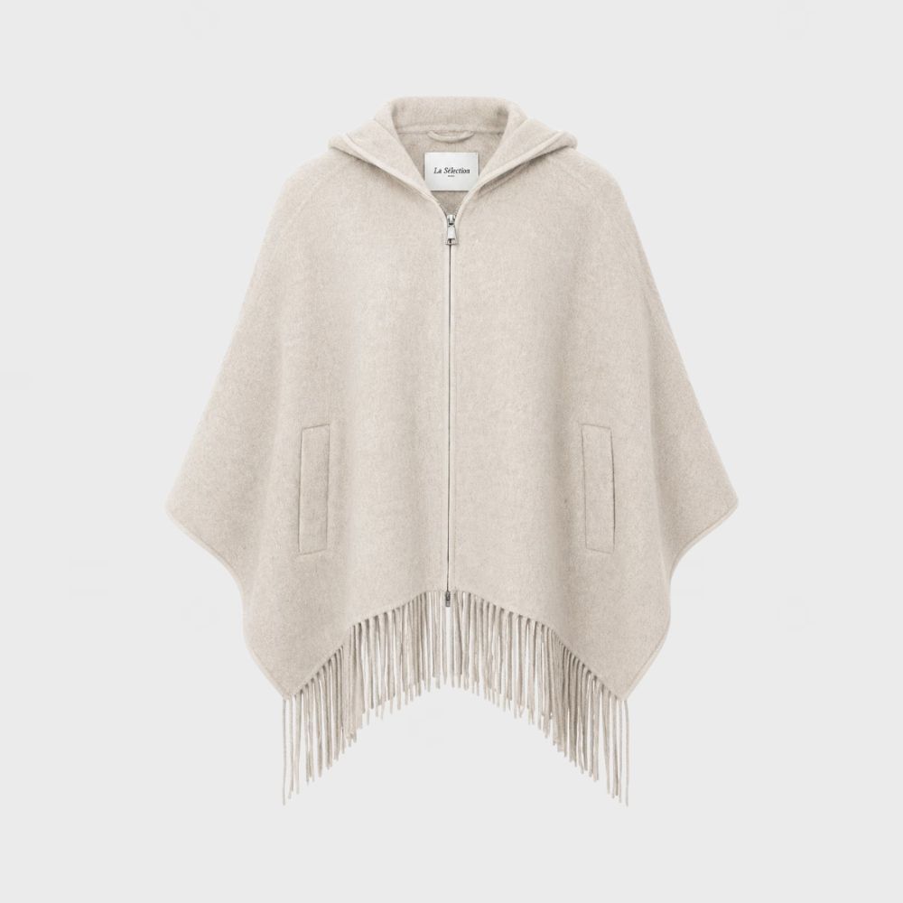 From Paris With Love, Wool Cape w/fringes, Beige