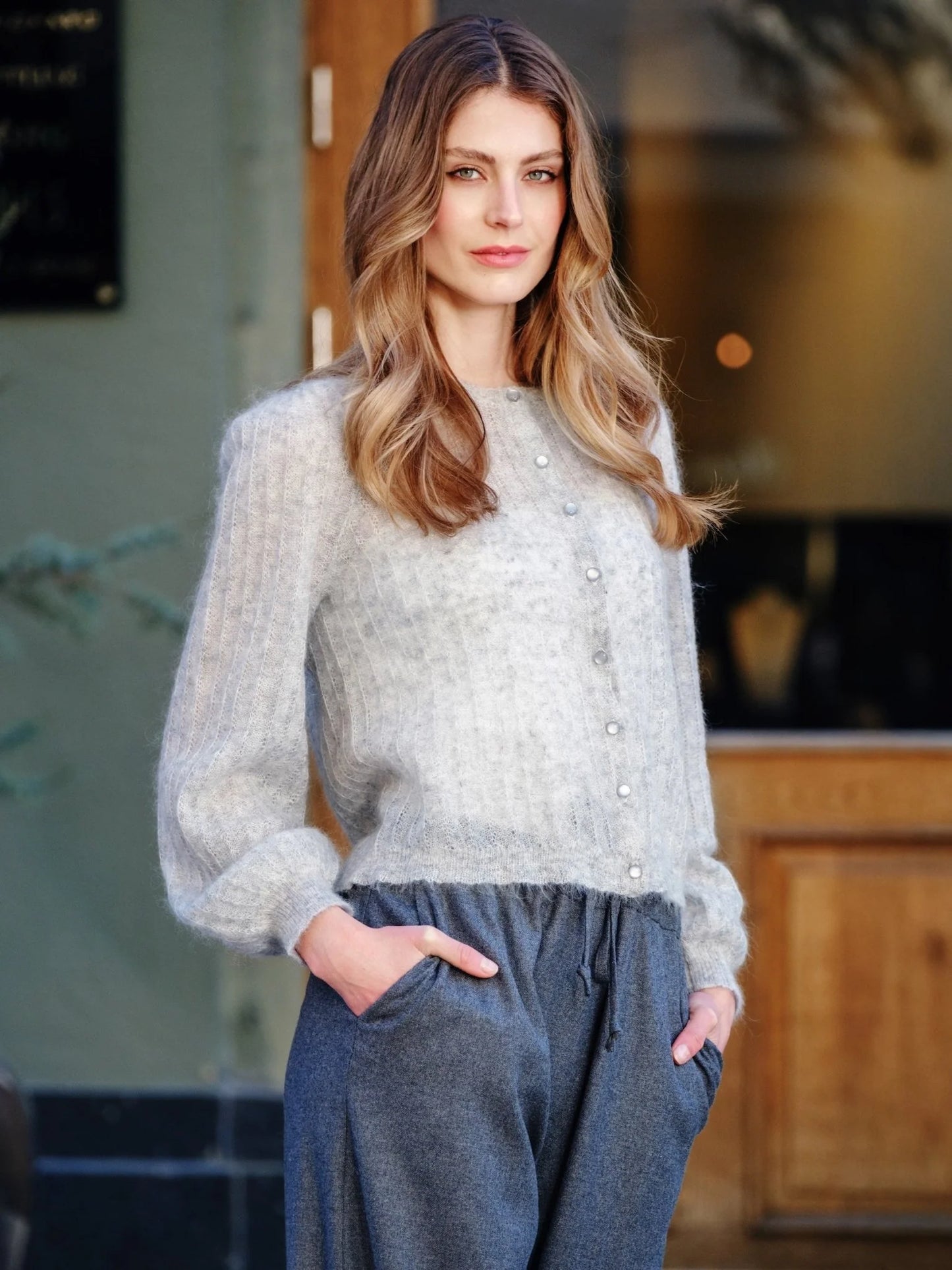 ANE MONE Romance Cardigan, Light grey